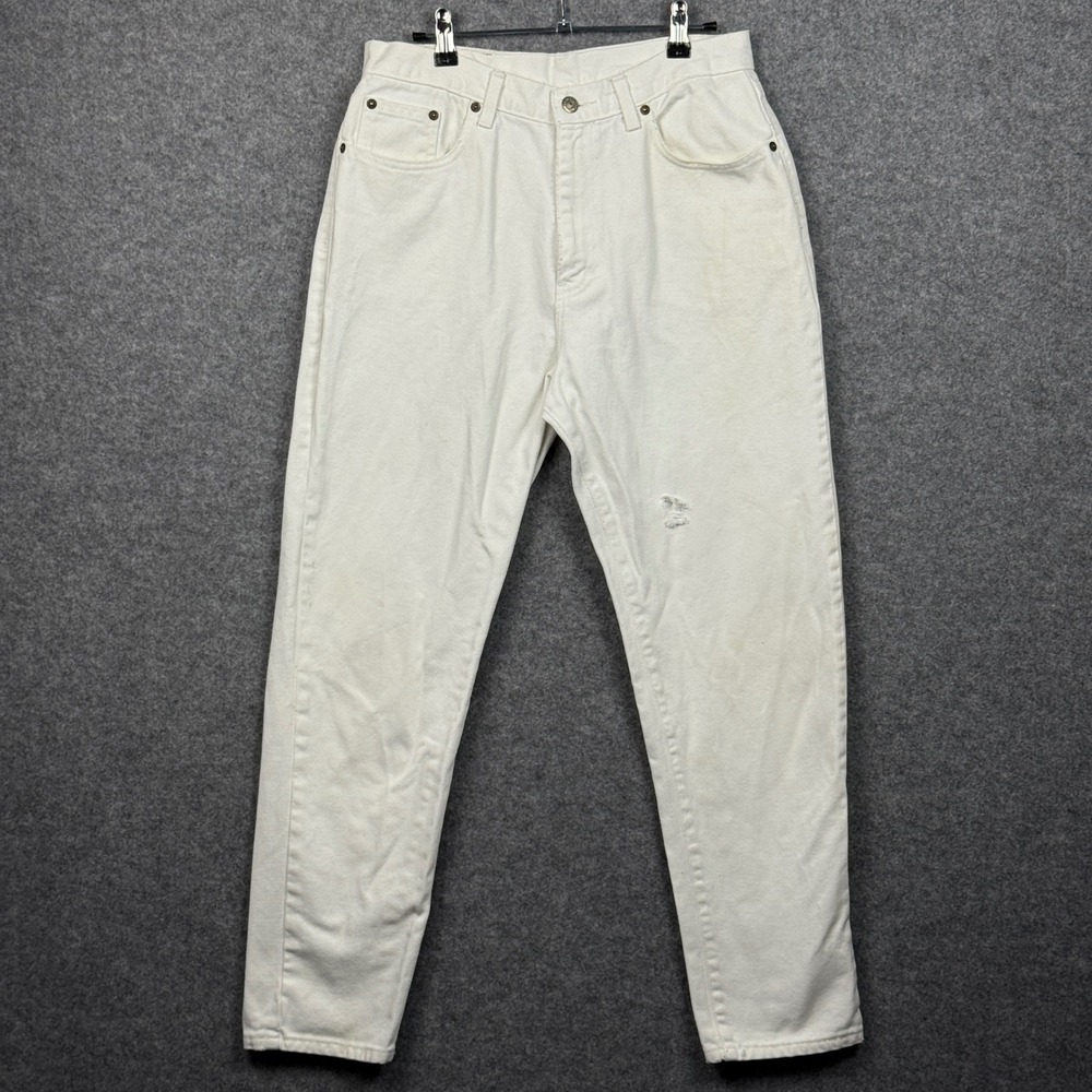 Calvin Klein Jeans Womens Size 14 White Denim Straight Leg Distressed‎ Made USA